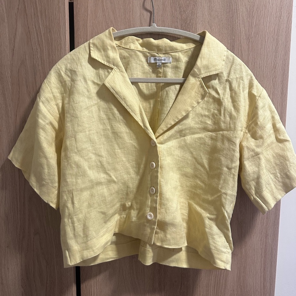 Madewell Yellow Boxy Crop Button Down Shirt